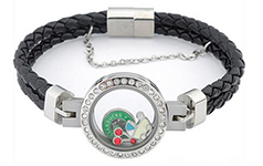 2015 new style stainless steel personalized locket owl leather locket bracelet