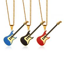 Stianless steel necklace unisex music enamel guitar pendant