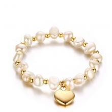 Stainless steel jewelry women pearl bracelet with heart dangle