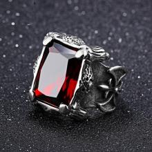 Stainless steel ring men big red crystal ring