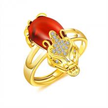Stainless steel ring women gold ring with big rubine