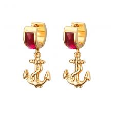 Stainless steel earrings women anchor earrings with red crystal