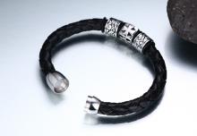 Stainless steel bracelet men cross leather bracelet