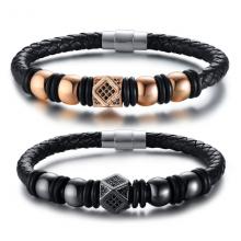Stainless steel bracelet men leather bracelet