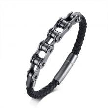 Stainless steel bracelet men bike chain leather bracelet