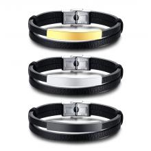 Stainless steel bracelet double layer plate leather bracelet